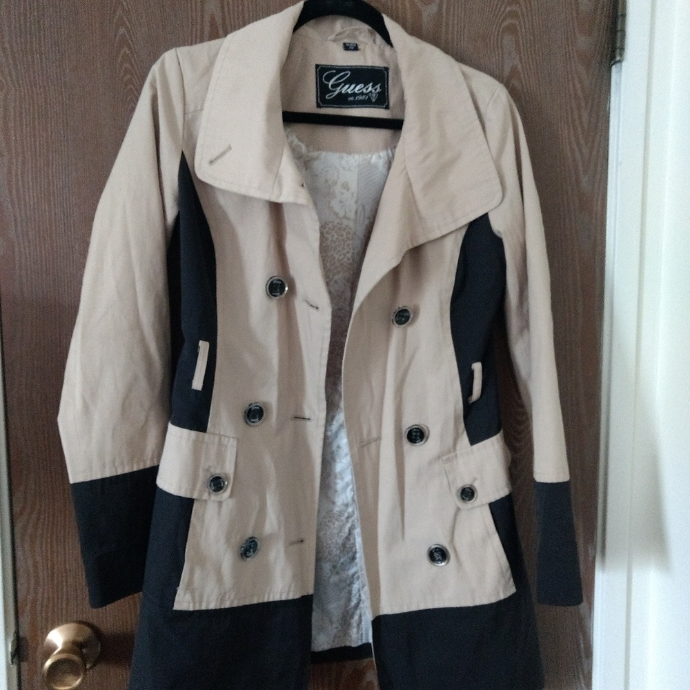 Guess Tan and Black Trench Coat